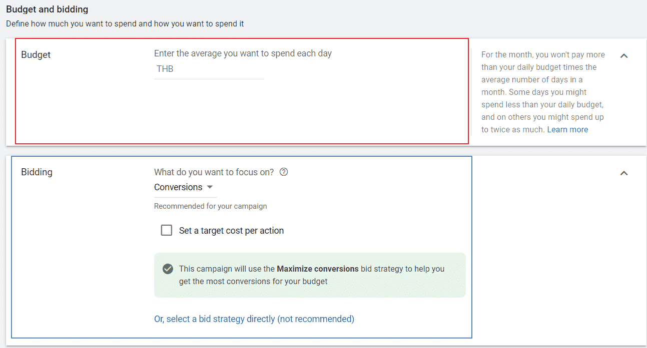 budget setting เริ่มทำ google adwords ด้วยตัวเอง