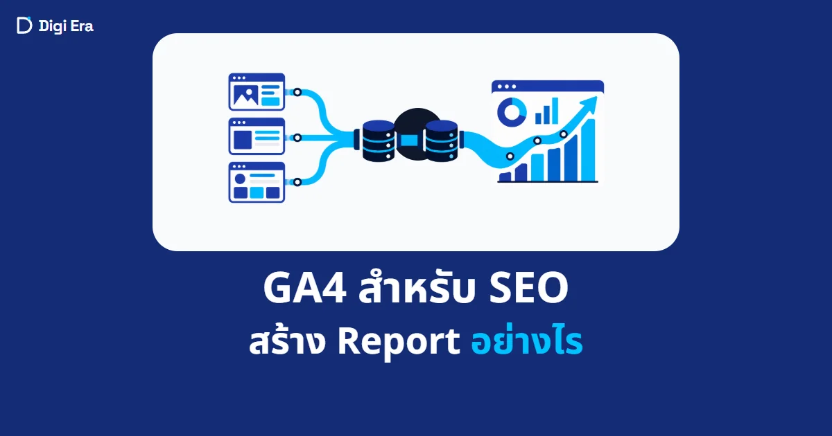 ภาพประกอบบทความ GA4 สำหรับ SEO จาก Digi Era แสดงเส้นทางข้อมูล Organic Traffic ไปยังรายงาน